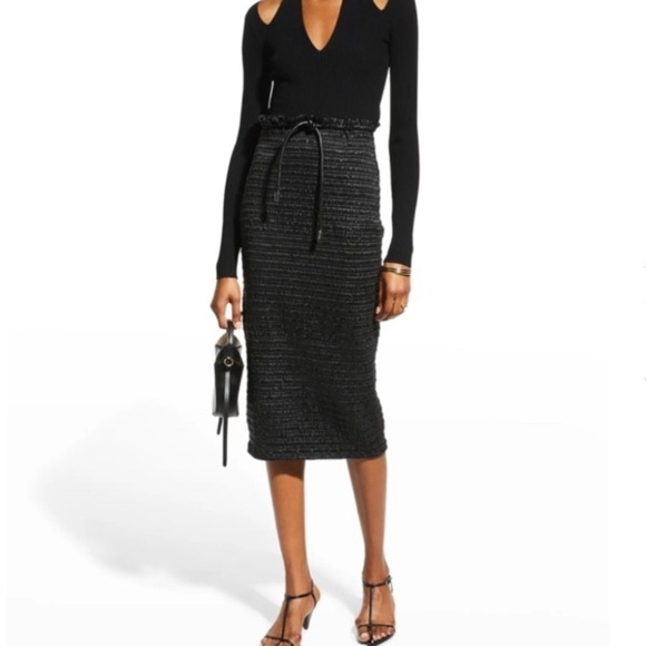 A.L.C. Smocked Vegan Leather Jaclyn Black Pencil Skirt 00 Goth Luxury Designer - Picture 3 of 16